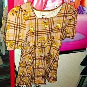 Brown Plaid Dress with Floral Pattern